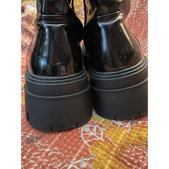 Forever 21 Fab Shiny Black Chunky Boots With Silver Laces Size 8 Worn Once! - Picture 6 of 9
